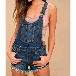 We the Free by Free People Summer Babe Hi/Low Short Overalls in Harvey 27 lounge